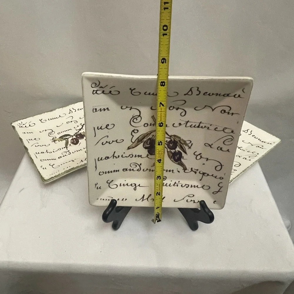 Williams Sonoma Olive Script Square Plates Set of 3 Portugal 8.5”